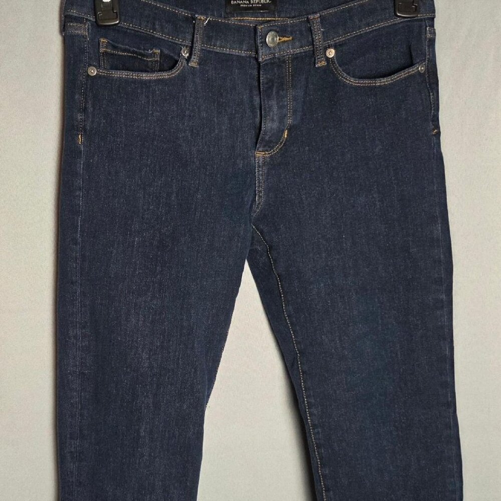 Banana Republic Premium Denim Mid-Rise Dark Wash Skinny Ankle Jean Size 28